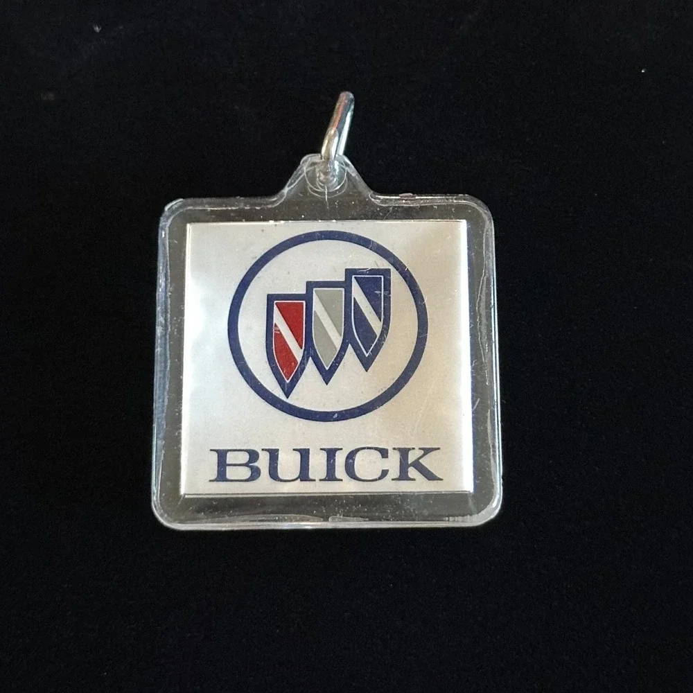 Vintage Buick Logo Keychain Tri-Shield Emblem Clear Acrylic Square Key Ring